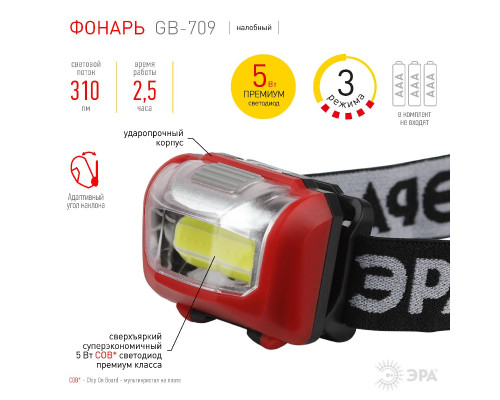 Дополнительное фото Фонарь налобный Пиранья на батарейках Эра GB-709 Б0052751: Купить в Интернет магазин освещения GCSVET.RU