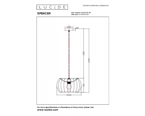 Дополнительное фото Светильник подвесной Lucide Spencer 34445/30/30: Купить в Интернет магазин освещения GCSVET.RU