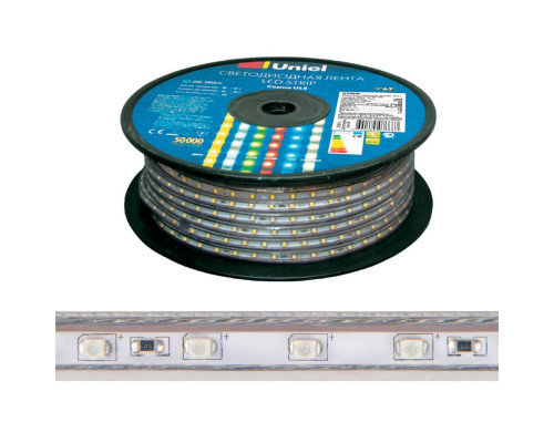 Основное фото Светодиодная лента (влагозащищенная) Uniel (UL-00006481) 10W/m 120LED/m 2835SMD белый 50M ULS-2835-120LED/m-10mm-IP67-220V-10W/m-50M-4000K: Купить в Интернет магазин освещения GCSVET.RU
