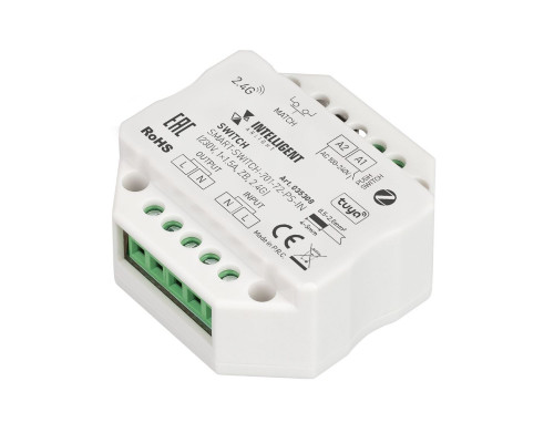 Основное фото Релейный модуль Arlight SMART-SWITCH-701-72-PS-IN (230V, 1x1.5A, ZB, 2.4G) 035308: Купить в Интернет магазин освещения GCSVET.RU