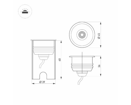 Дополнительное фото Грутовый светильник Arlight KT-AQUA-R45-3W Warm3000 047698: Купить в Интернет магазин освещения GCSVET.RU