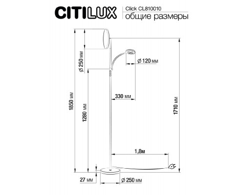 Дополнительное фото Напольный светильник Citilux Click CL810010: Купить в Интернет магазин освещения GCSVET.RU