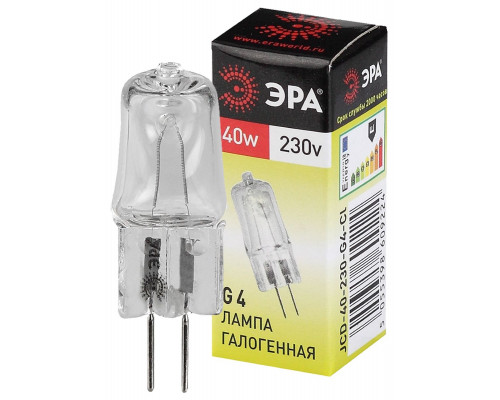 Основное фото Лампочка тип галогенновая Эра G4 40W 3000K G4-JCD-40W-230V-CL C0039280: Купить в Интернет магазин освещения GCSVET.RU