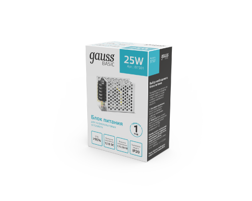 Дополнительное фото Блок питания Gauss Basic 25Вт DC12 IP20 BT501: Купить в Интернет магазин освещения GCSVET.RU