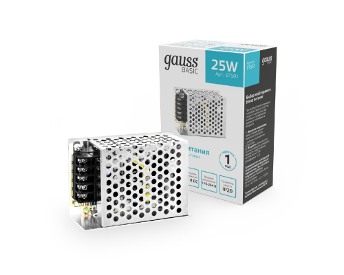 Основное фото Блок питания Gauss Basic 25Вт DC12 IP20 BT501: Купить в Интернет магазин освещения GCSVET.RU
