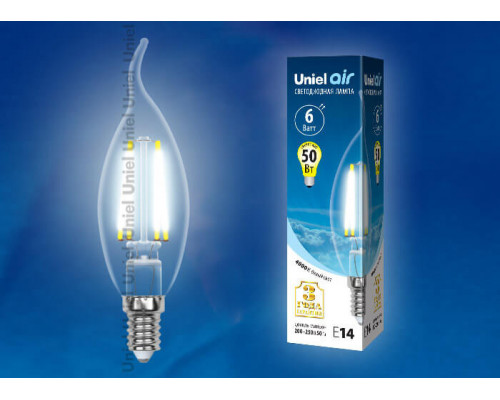 Дополнительное фото Светодиодная лампочка Uniel AIR C LED-CW35-6W/NW/E14/CL GLA01TR картон: Купить в Интернет магазин освещения GCSVET.RU