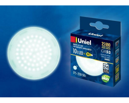 Основное фото Светодиодная лампочка Uniel LED-GX53 LED-GX53-10W/NW/GX53/FR PLZ01WH: Купить в Интернет магазин освещения GCSVET.RU