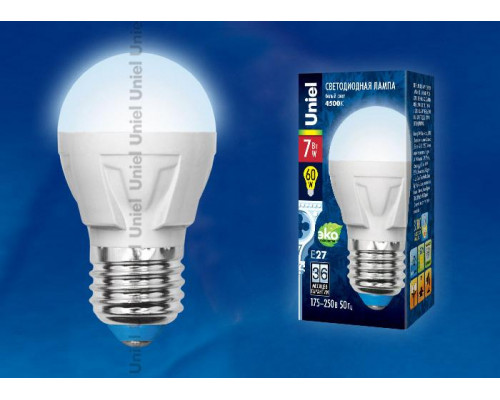 Дополнительное фото Светодиодная лампочка Uniel Яркая LED-G45 7W/NW/E14/FR PLP01WH картон: Купить в Интернет магазин освещения GCSVET.RU