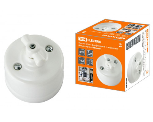 Основное фото Выключатель фарфоровый поворотный с ручкой Болонь TDM Electric SQ1820-0001: Купить в Интернет магазин освещения GCSVET.RU
