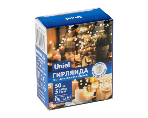 Дополнительное фото Светодиодная гирлянда Uniel Роса (UL-00007184) белый ULD-S0500-050/SCB/2AA White IP20 Dew: Купить в Интернет магазин освещения GCSVET.RU