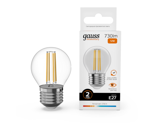 Основное фото Светодиодная лампочка Gauss Filament Elementary 52212: Купить в Интернет магазин освещения GCSVET.RU