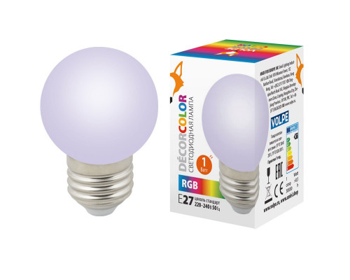 Основное фото Светодиодная лампочка Volpe LED-G45 LED-G45-1W/RGB/E27/FR/С: Купить в Интернет магазин освещения GCSVET.RU