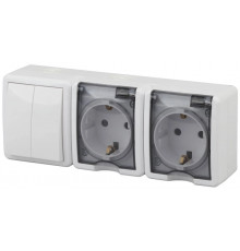Блок розетки-выключатель двухклавишный ЭРА Эксперт IP54 16A 250V 11-7404-01 Б0027675