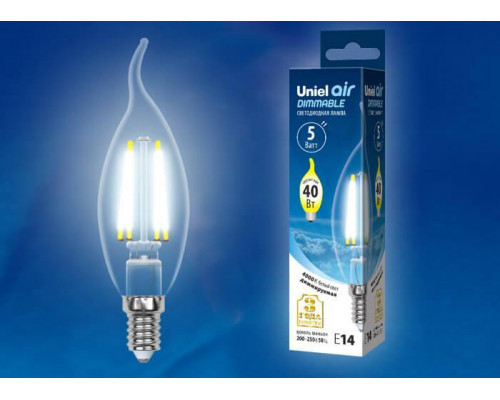 Основное фото Филаментная лампа светодиодная (UL-00002865) Uniel E14 5W 4000K LED-CW35-5W/NW/E14/CL/DIM GLA01TR: Купить в Интернет магазин освещения GCSVET.RU