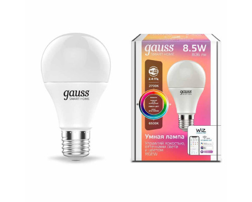 Основное фото Светодиодная лампа для диммера Gauss E27 8,5W 2700-6500K RGBW матовая 1170112: Купить в Интернет магазин освещения GCSVET.RU
