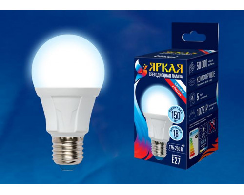 Дополнительное фото Светодиодная лампочка Uniel Яркая LED-A60 18W/4000K/E27/FR PLP01WH картон: Купить в Интернет магазин освещения GCSVET.RU