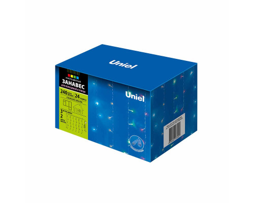 Дополнительное фото Уличная светодиодная гирлянда (UL-00007212) Uniel занавес 220V разноцветный ULD-C3020-240/STK Multi IP44: Купить в Интернет магазин освещения GCSVET.RU