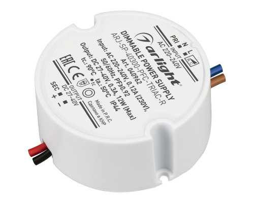Основное фото Сетевой адаптер Arlight ARJ-SP-40300-PFC-TRIAC-R (12W, 27-40V, 300mA) 040962: Купить в Интернет магазин освещения GCSVET.RU