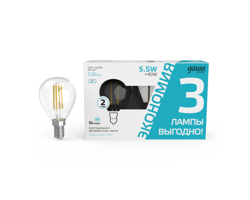 Основное фото Светодиодная лампочка Gauss Basic Filament 1051126T: Купить в Интернет магазин освещения GCSVET.RU