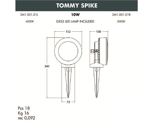 Дополнительное фото Ландшафтный светодиодный светильник Fumagalli Tommy Spike 2M1.001.000.AXD1L: Купить в Интернет магазин освещения GCSVET.RU