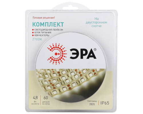 Дополнительное фото Лента светодиодная (комплект) Эра 12В 2835 4,8Вт/м 2700K 5м IP65 2835kit-4,8-60-12-IP65-2700-5m Б0043064: Купить в Интернет магазин освещения GCSVET.RU