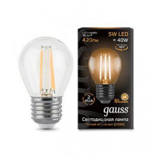 Филаментная лампа светодиодная Gauss E27 5W 2700K прозрачная 105802105