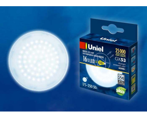 Дополнительное фото Светодиодная лампочка Uniel LED-GX53 LED-GX53-13W/6500K/GX53/FR PLZ01WH картон: Купить в Интернет магазин освещения GCSVET.RU