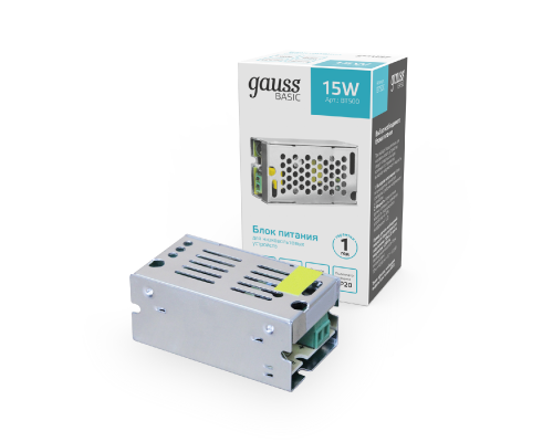 Основное фото Блок питания Gauss Basic 15Вт DC12 IP20 BT500: Купить в Интернет магазин освещения GCSVET.RU