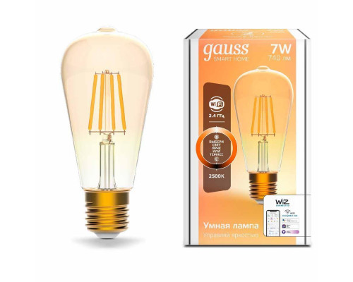 Основное фото Светодиодная лампа для диммера Gauss E27 7W 2500K золотистая 1290112: Купить в Интернет магазин освещения GCSVET.RU