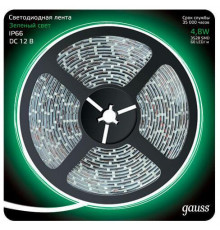 Светодиодная лента (влагозащищенная) Gauss 4,8W/m 60LED/m 2835SMD зеленый 5M 311000605