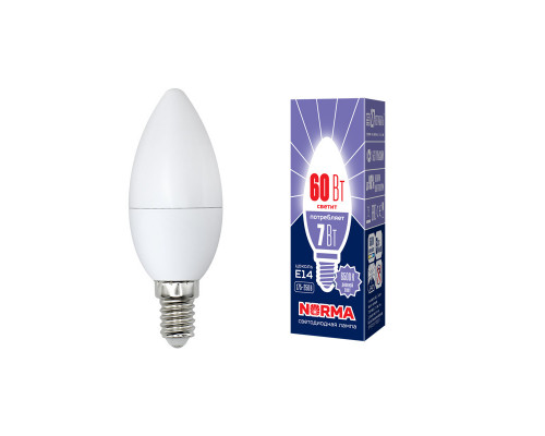 Основное фото Светодиодная лампочка Volpe Norma C LED-C37-7W/DW/E14/FR/NR картон: Купить в Интернет магазин освещения GCSVET.RU