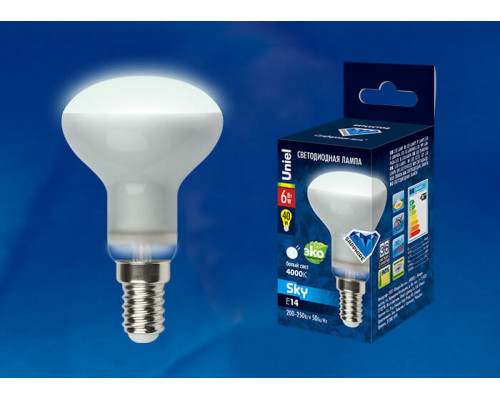Дополнительное фото Светодиодная лампочка Uniel SKY R LED-R50-6W/NW/E14/FR PLS02WH картон: Купить в Интернет магазин освещения GCSVET.RU