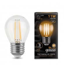 Филаментная лампа светодиодная Gauss E27 11W 2700K прозрачная 105802111
