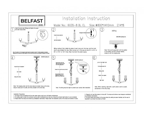 Дополнительное фото Люстра подвесная Belfast Malone 6035-8 BL CL: Купить в Интернет магазин освещения GCSVET.RU