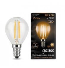 Филаментная лампа светодиодная Gauss E14 7W 2700К прозрачная 105801107