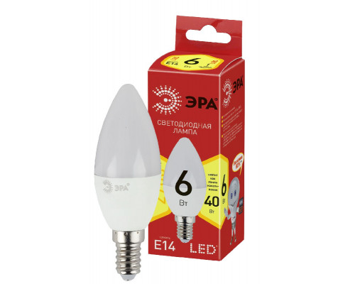 Основное фото Лампа светодиодная Эра E14 6W 2700K ECO LED B35-6W-827-E14 Б0020618: Купить в Интернет магазин освещения GCSVET.RU