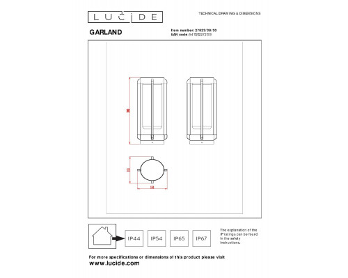 Дополнительное фото Светильник уличный Lucide Garland 27823/38/30: Купить в Интернет магазин освещения GCSVET.RU