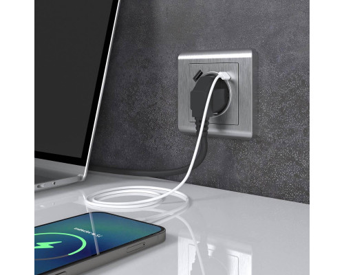 Дополнительное фото Розетка Werkel с быстрой зарядкой USB Type A+С серебряный рифленый W1171709 4690389176456: Купить в Интернет магазин освещения GCSVET.RU