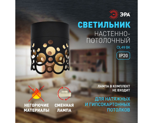 Дополнительное фото Светильник накладной Эра OL49 BK Б0059800: Купить в Интернет магазин освещения GCSVET.RU