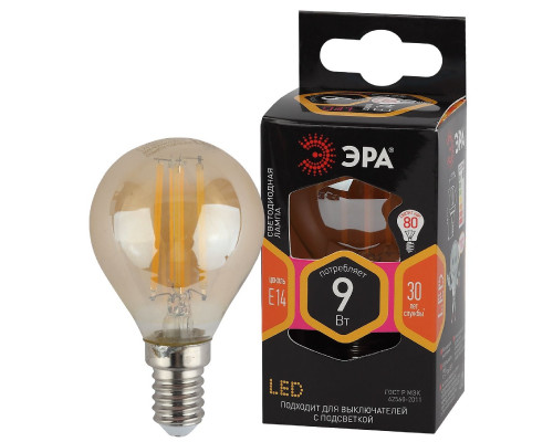 Основное фото Светодиодная лампочка Эра F-LED P45-9W-827-E14 gold Б0047022: Купить в Интернет магазин освещения GCSVET.RU