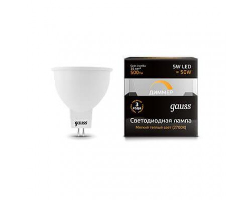 Основное фото Светодиодная лампа для диммера Gauss GU5.3 5W 3000K матовая 101505105-D: Купить в Интернет магазин освещения GCSVET.RU