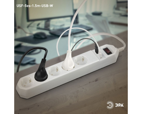 Дополнительное фото Сетевой фильтр Эра USF-5es-1.5m-USB-W Б0019037: Купить в Интернет магазин освещения GCSVET.RU