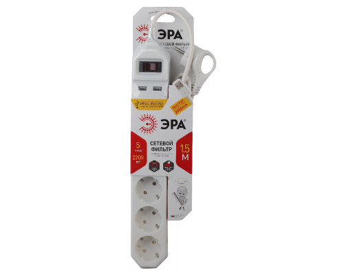 Дополнительное фото Сетевой фильтр Эра USF-5es-1.5m-USB-W Б0019037: Купить в Интернет магазин освещения GCSVET.RU