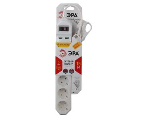 Дополнительное фото Сетевой фильтр Эра USF-5es-1.5m-USB-W Б0019037: Купить в Интернет магазин освещения GCSVET.RU