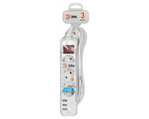 Дополнительное фото Удлинитель электрический Эра U-3es-3m-USB Б0052901: Купить в Интернет магазин освещения GCSVET.RU