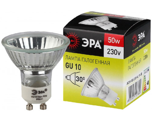 Основное фото Лампочка тип галогенновая Эра GU10 50W 3000K GU10-JCDR (MR16) -50W-230V C0027386: Купить в Интернет магазин освещения GCSVET.RU