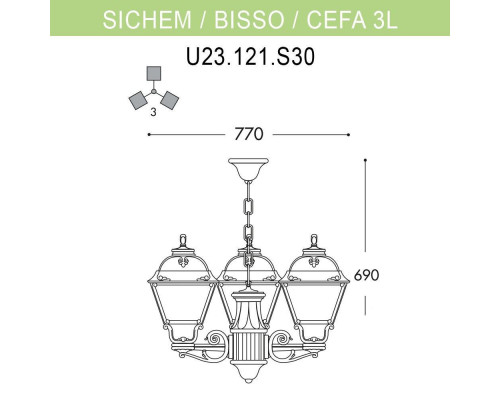 Дополнительное фото Подвес уличный Fumagalli Sichem/Cefa 3L U23.120.S30.BXF1R: Купить в Интернет магазин освещения GCSVET.RU
