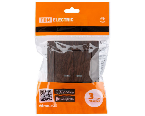 Дополнительное фото Выключатель двухклавишный с подсветкой Лама TDM Electric SQ1815-0405: Купить в Интернет магазин освещения GCSVET.RU