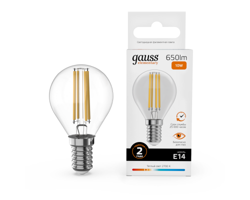 Основное фото Светодиодная лампочка Gauss Filament Elementary 52110: Купить в Интернет магазин освещения GCSVET.RU