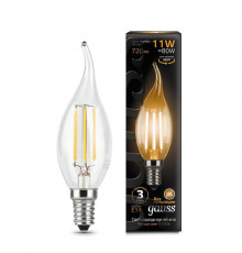Филаментная лампа светодиодная Gauss E14 11W 2700К прозрачная 104801111